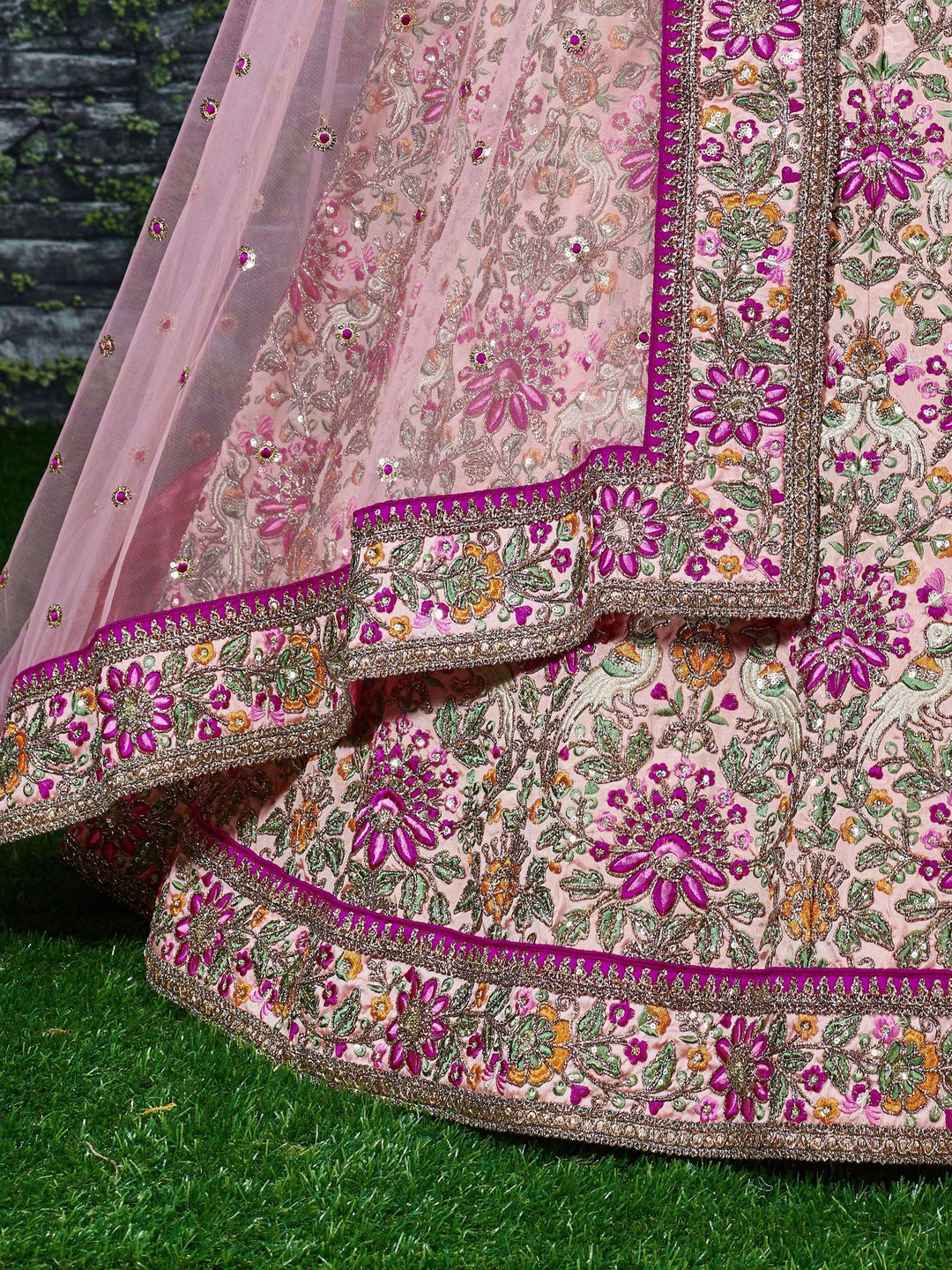 Peach Embroidered Silk Bridal Lehenga Choli With Dupatta