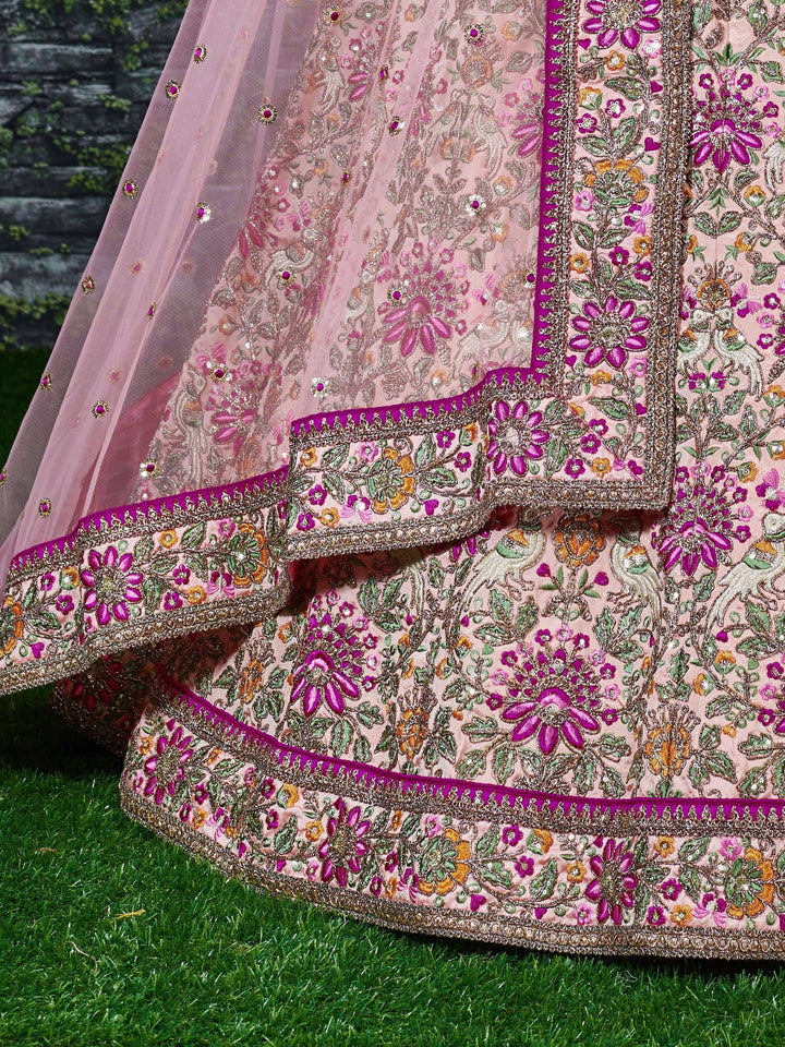 Peach Embroidered Silk Bridal Lehenga Choli With Dupatta