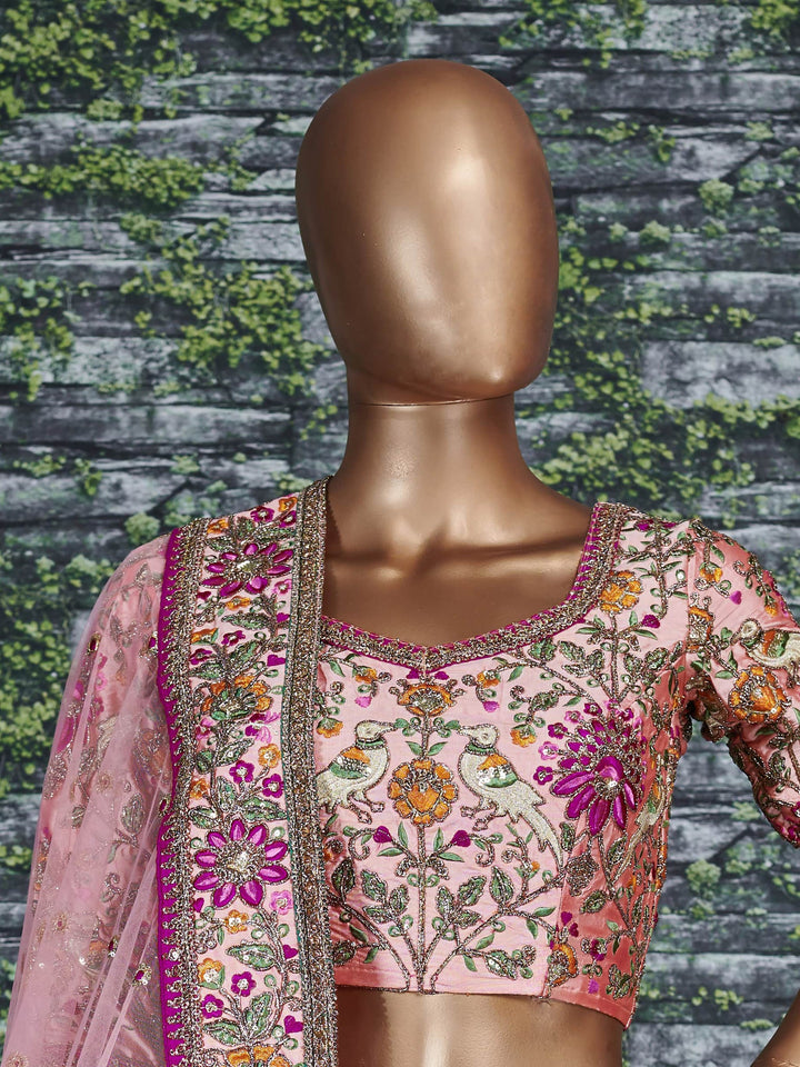 Peach Embroidered Silk Bridal Lehenga Choli With Dupatta