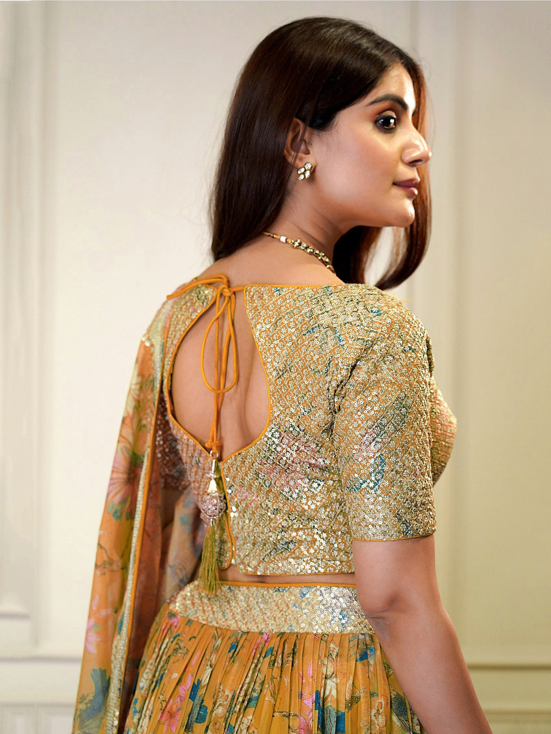 Orange Printed Organza Festival Wear Lehenga Choli