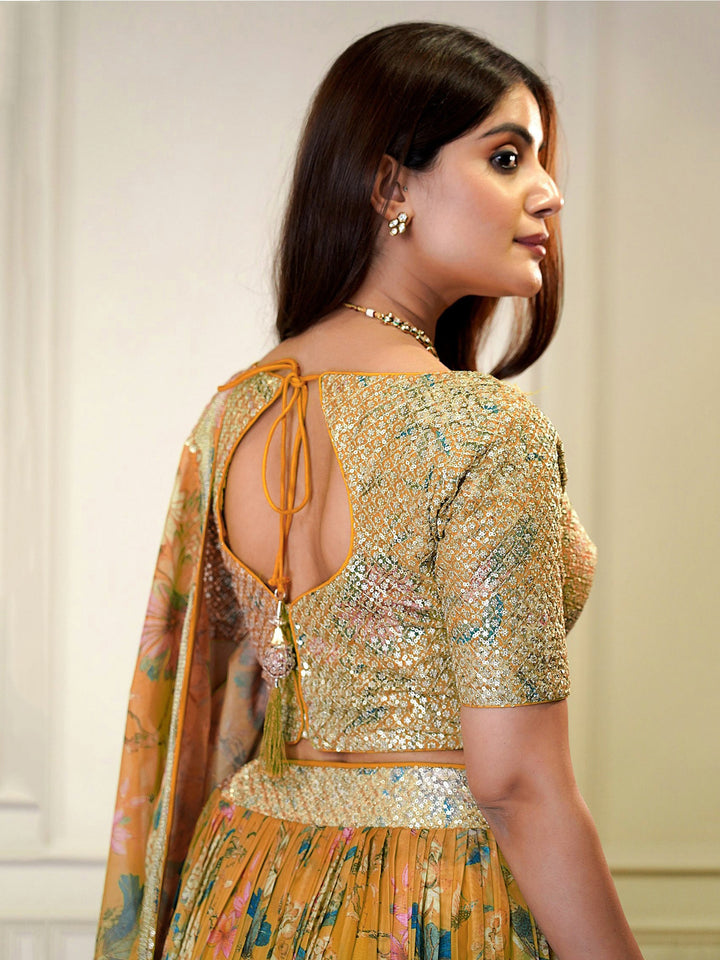 Orange Printed Organza Festival Wear Lehenga Choli