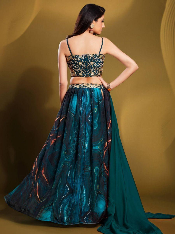 Teal Blue Sequins Organza Party Wear Lehenga Choli