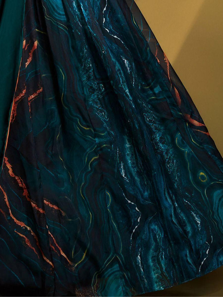 Fascinating Teal Blue Sequins Organza Party Wear Lehenga Choli