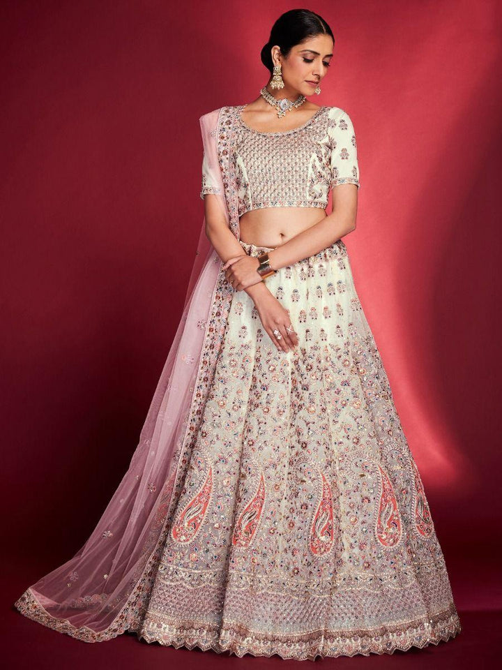 Stunning White Sequins Soft Silk Wedding Wear Lehenga Choli