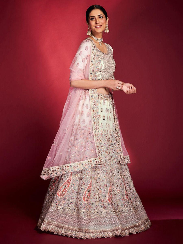 Stunning White Sequins Soft Silk Wedding Wear Lehenga Choli
