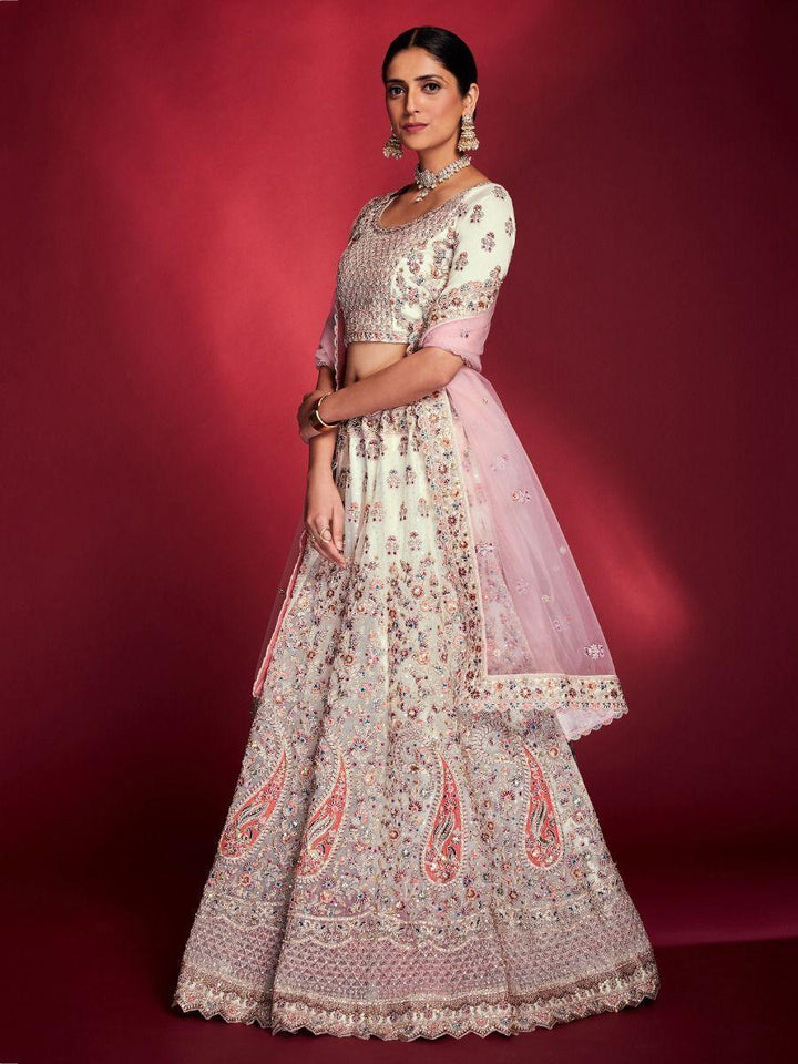 Stunning White Sequins Soft Silk Wedding Wear Lehenga Choli