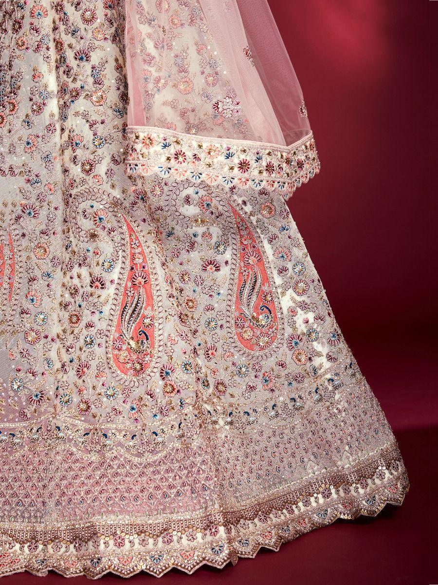 White Sequins Soft Silk Wedding Wear Lehenga Choli