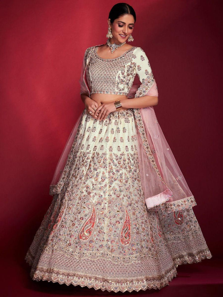 Stunning White Sequins Soft Silk Wedding Wear Lehenga Choli