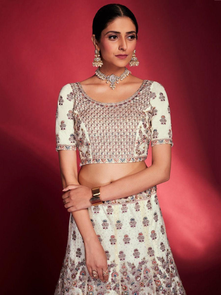 Stunning White Sequins Soft Silk Wedding Wear Lehenga Choli