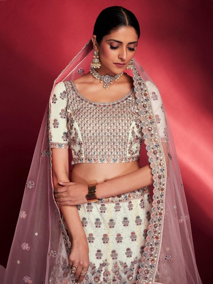 Stunning White Sequins Soft Silk Wedding Wear Lehenga Choli