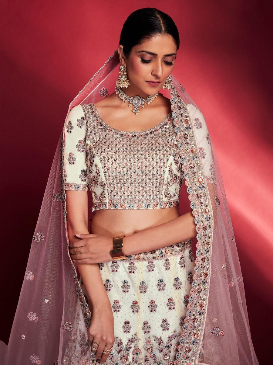 White Sequins Soft Silk Wedding Wear Lehenga Choli
