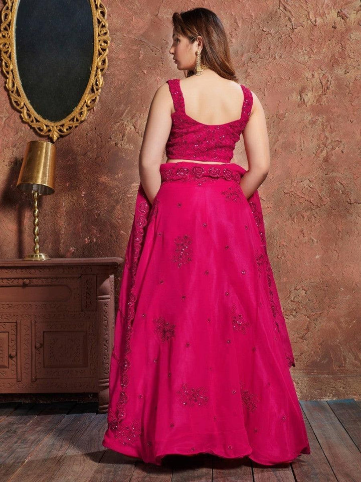 Pink Sequins Work Georgette Wedding Wear Lehenga Choli