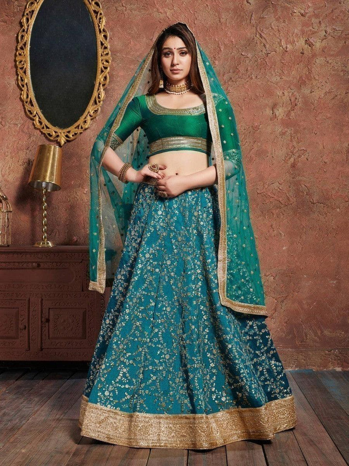 Green Sequins Art Silk Wedding Wear Lehenga Choli