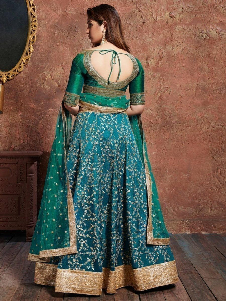 Teal Green Sequins Art Silk Wedding Wear Lehenga Choli