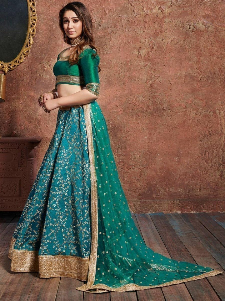 Green Sequins Art Silk Wedding Wear Lehenga Choli