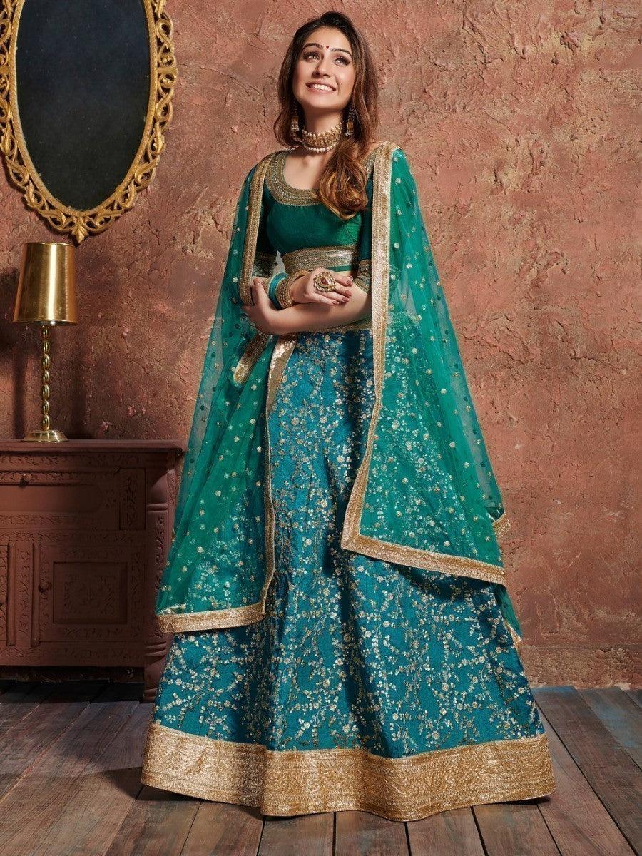 Green Sequins Art Silk Wedding Wear Lehenga Choli