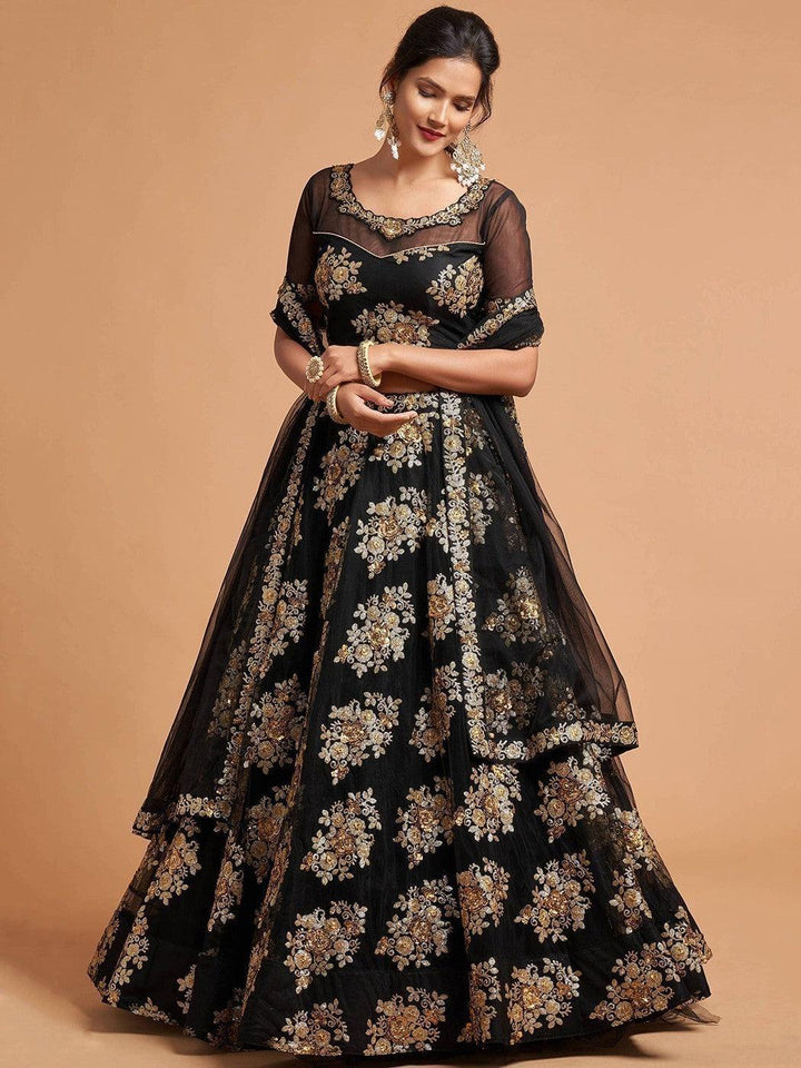 Black Zari Embroidery Net Reception Wear Lehenga Choli