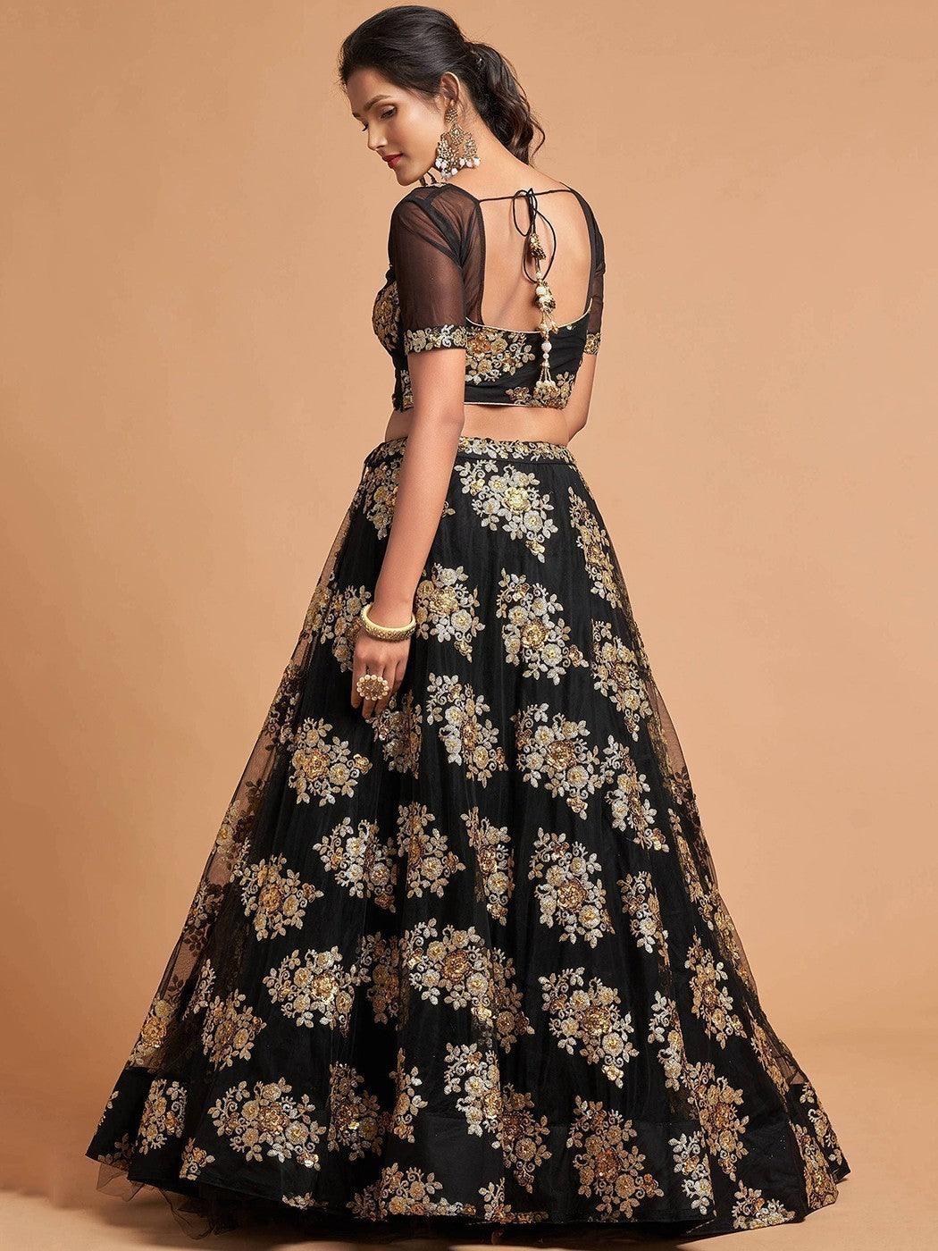 Fabulous Black Zari Embroidery Net Reception Wear Lehenga Choli