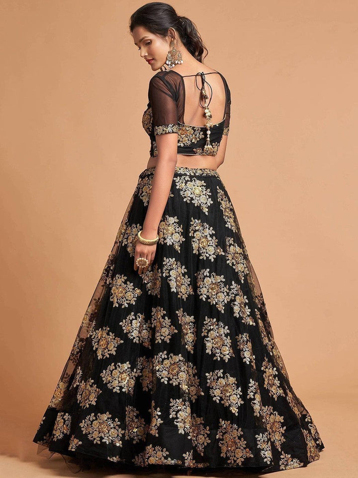 Fabulous Black Zari Embroidery Net Reception Wear Lehenga Choli