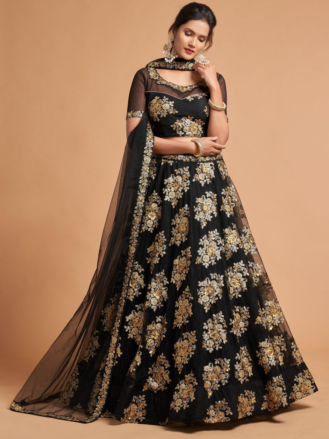 Black Zari Embroidery Net Reception Wear Lehenga Choli