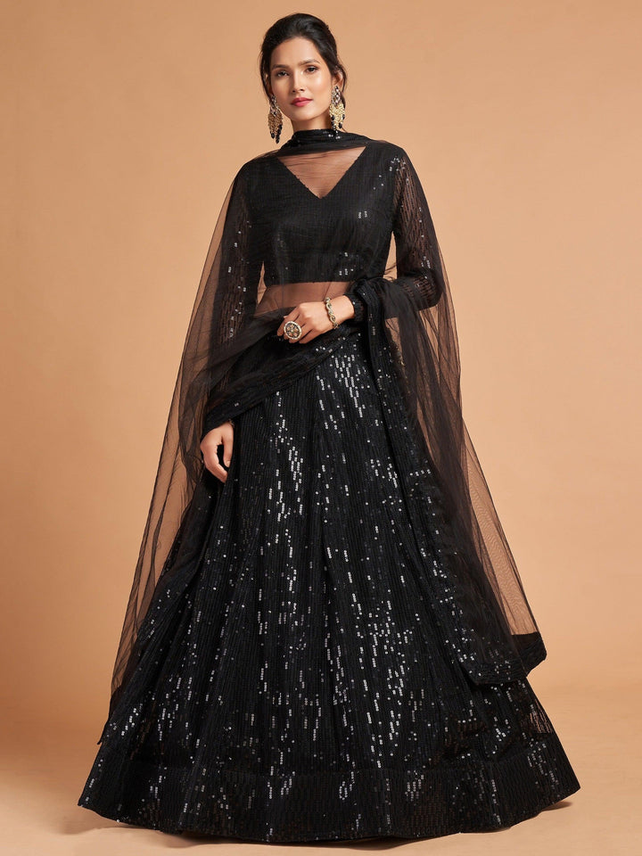Black Sequins Embroidered Net Party Wear Lehenga Choli