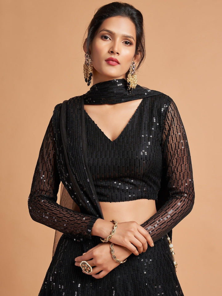 Marvelous Black Sequins Embroidered Net Party Wear Lehenga Choli