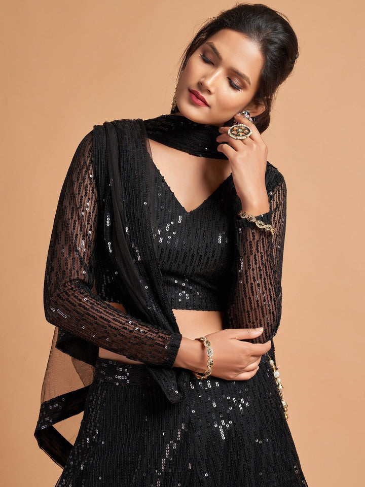 Marvelous Black Sequins Embroidered Net Party Wear Lehenga Choli