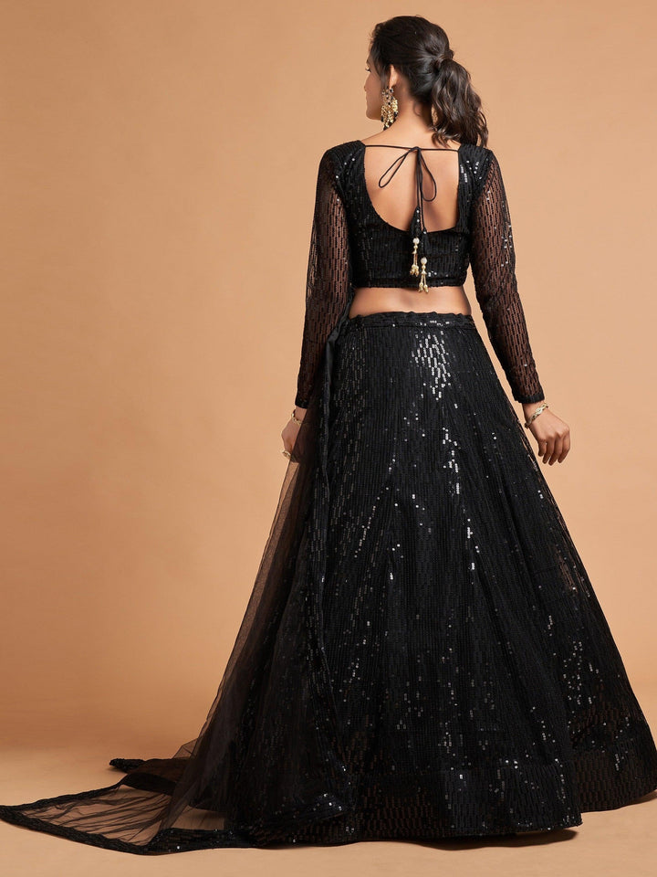 Marvelous Black Sequins Embroidered Net Party Wear Lehenga Choli