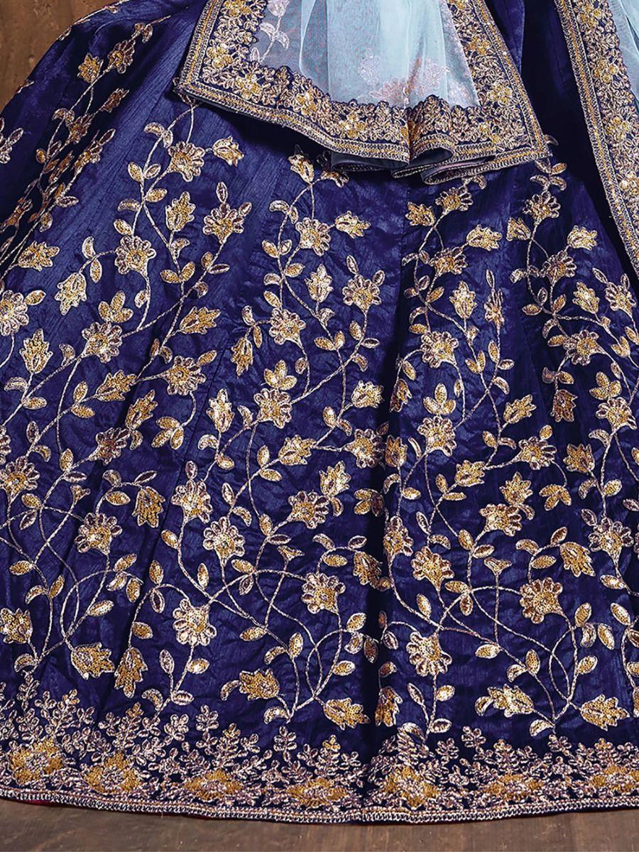 Navy Blue Sequins Raw Silk Wedding Wear Lehenga Choli