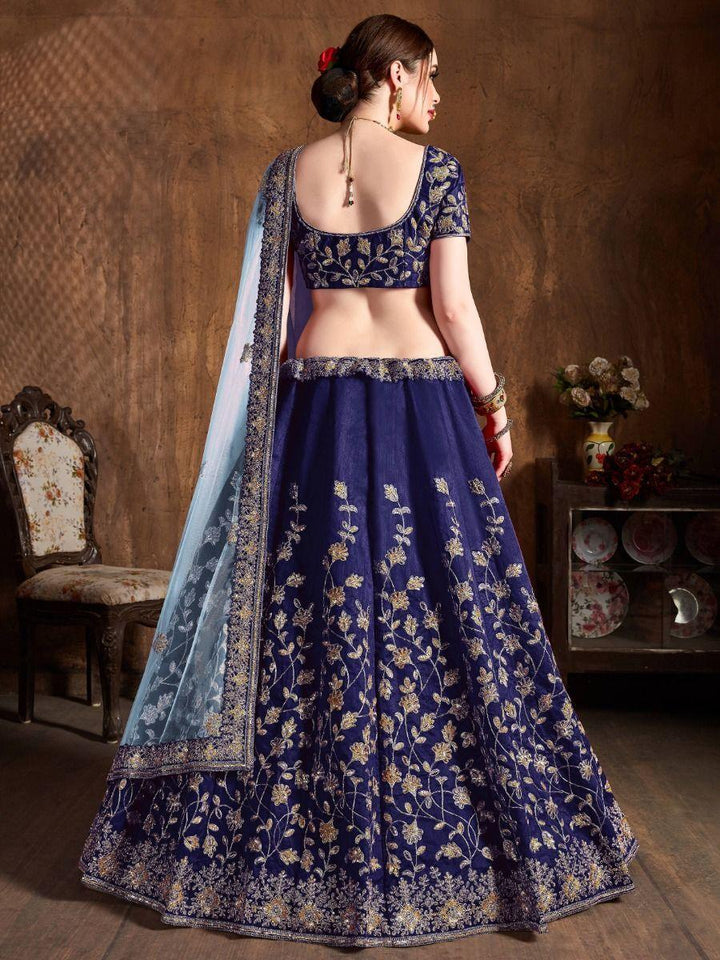 Navy Blue Sequins Raw Silk Wedding Wear Lehenga Choli