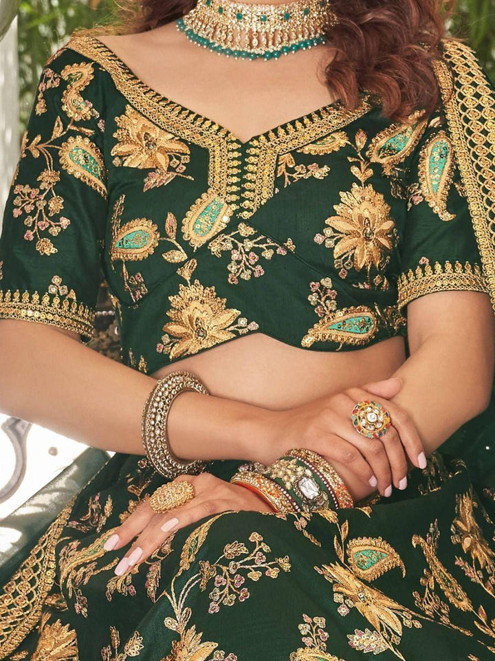 Stunning Green Embroidered Art Silk Wedding Wear Lehenga Choli