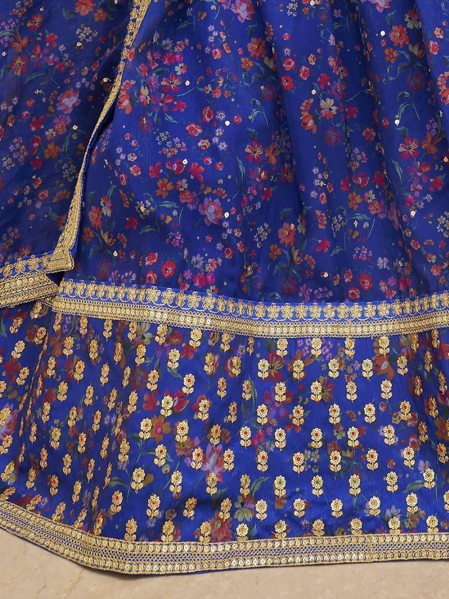 Beautiful Blue Digital Printed Organza Reception Wear Lehenga Choli