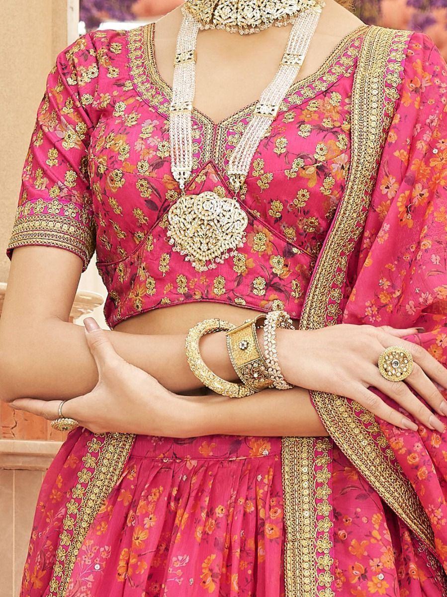 Pink Floral Printed Organza Traditional Lehenga Choli