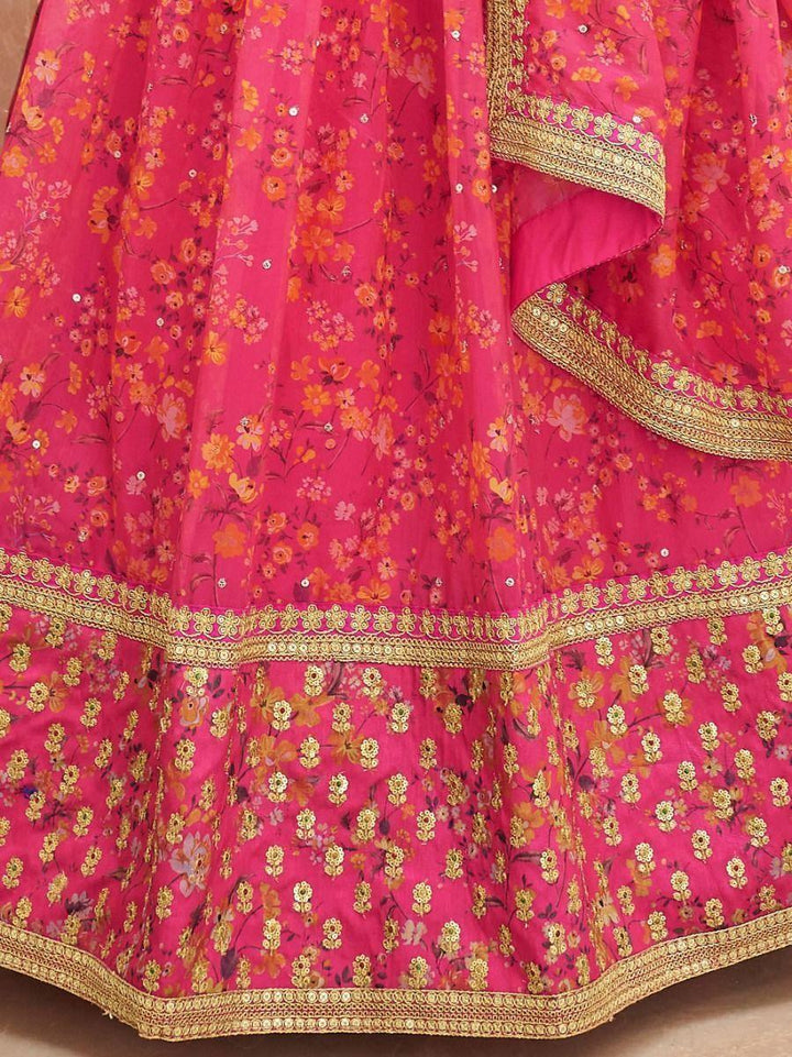 Gorgeous Pink Floral Printed Organza Traditional Lehenga Choli