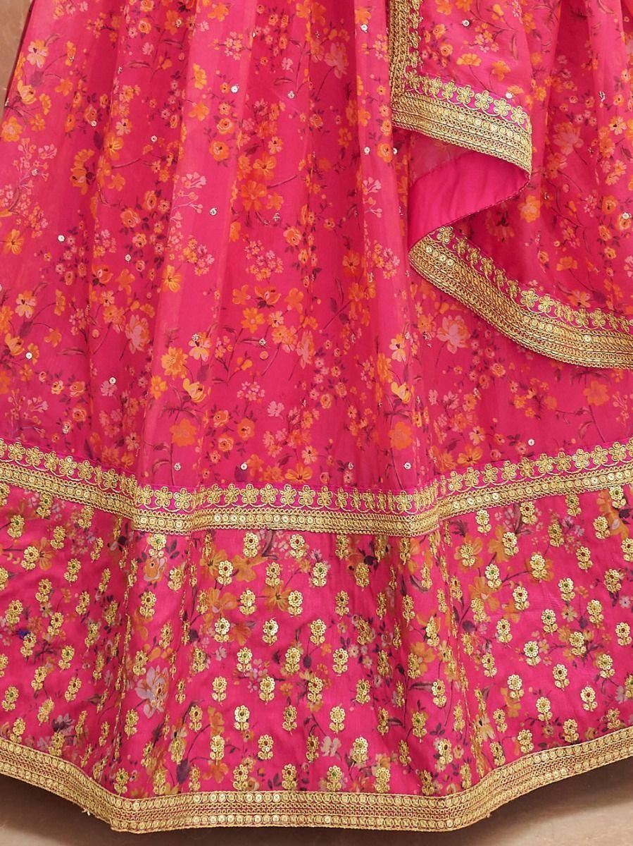 Pink Floral Printed Organza Traditional Lehenga Choli
