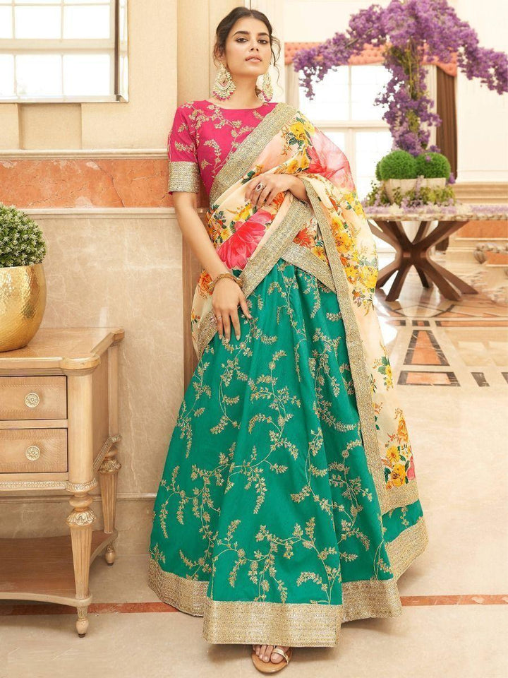Green Sequins Art Silk Wedding Wear Lehenga Choli