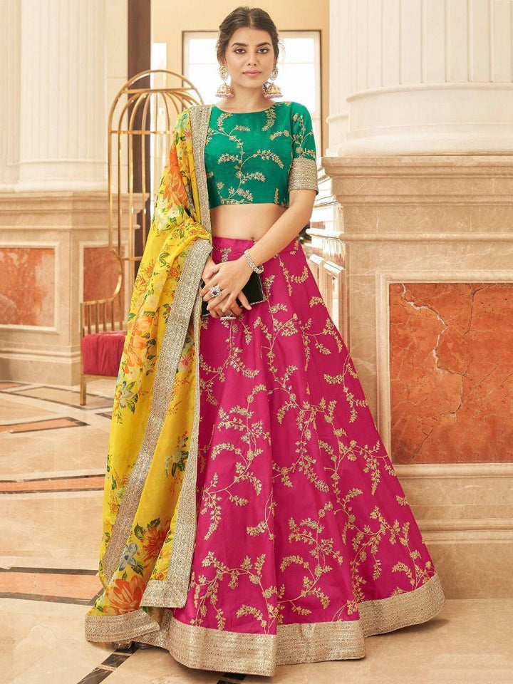 Pink Sequins Art Silk Reception Wear Lehenga Choli