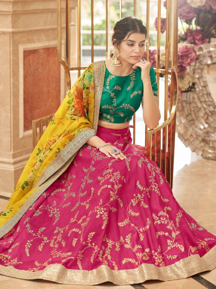 Pink Sequins Art Silk Reception Wear Lehenga Choli