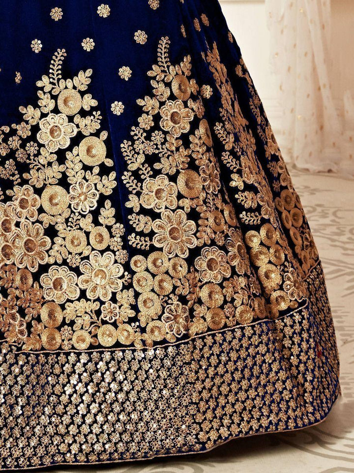 Captivating Navy Blue Embroidered Velvet Bridal Wear Lehenga Choli