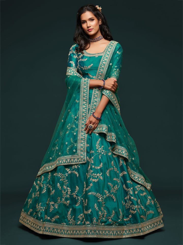 Greatest Green Thread Embroidery Art Silk Wedding Lehenga Choli