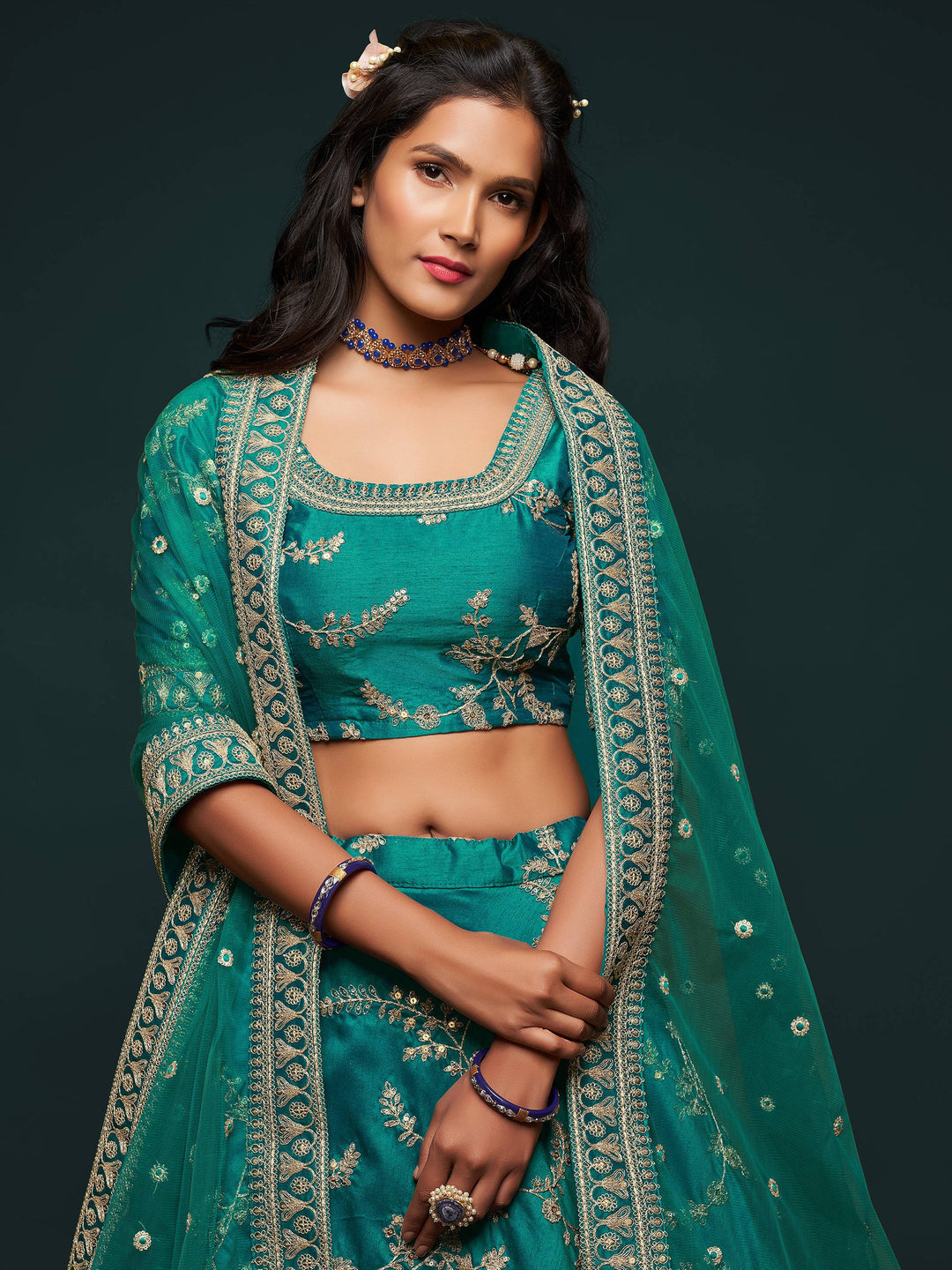 Greatest Green Thread Embroidery Art Silk Wedding Lehenga Choli