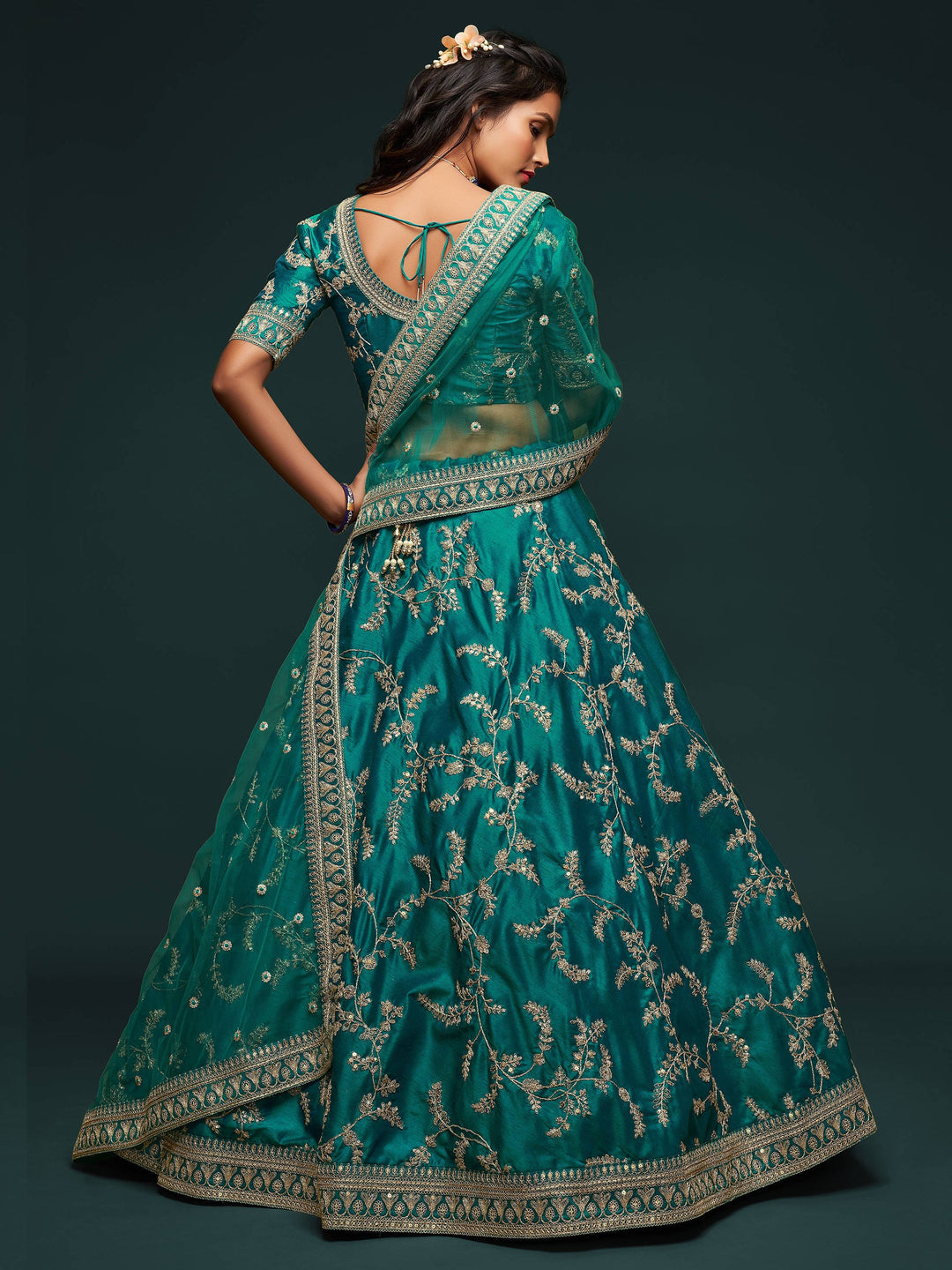 Greatest Green Thread Embroidery Art Silk Wedding Lehenga Choli