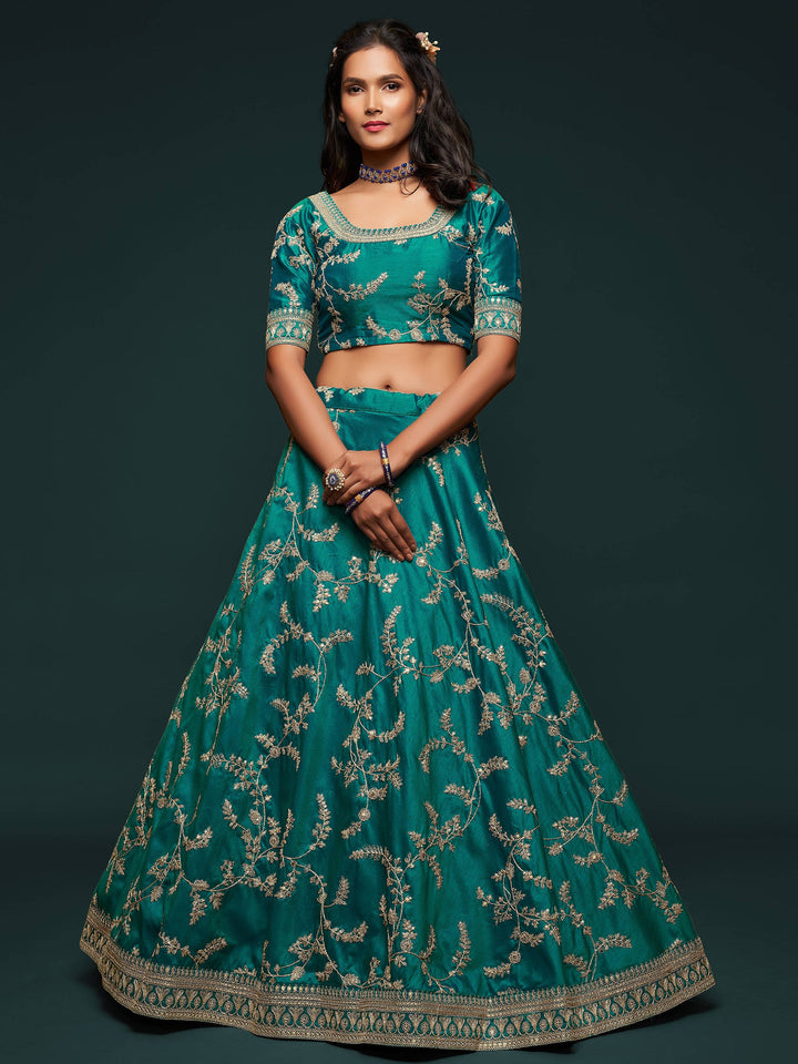 Greatest Green Thread Embroidery Art Silk Wedding Lehenga Choli