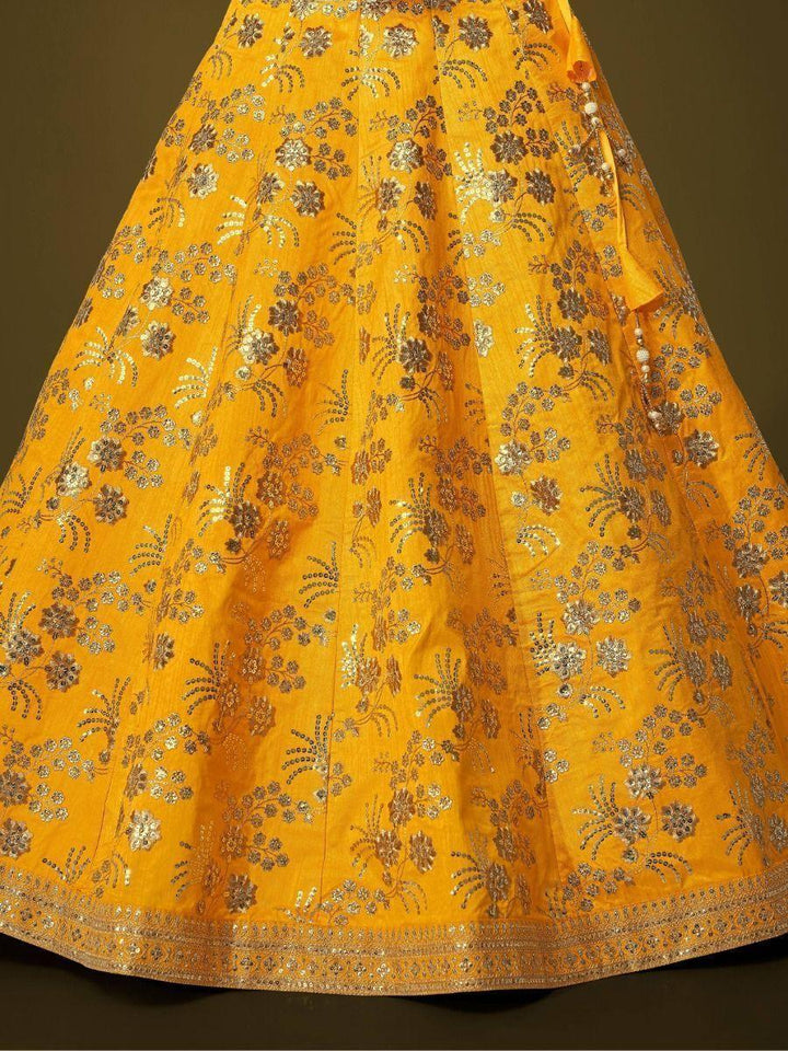 Attractive Yellow Sequins Slub Silk Wedding Wear Lehenga Choli