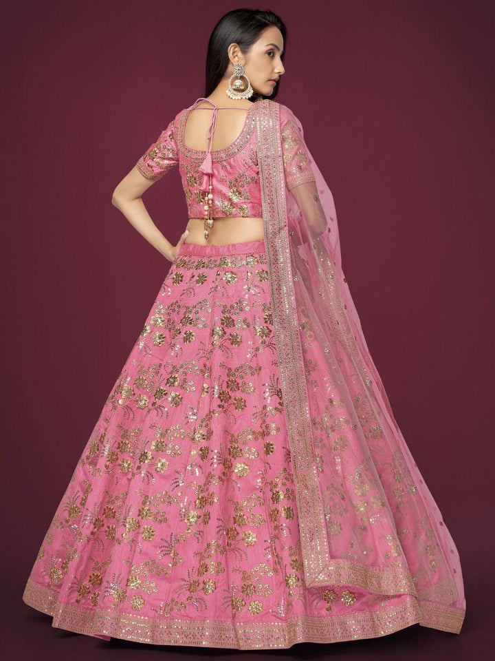 Pink Sequins Slub Silk Reception Wear Lehenga Choli