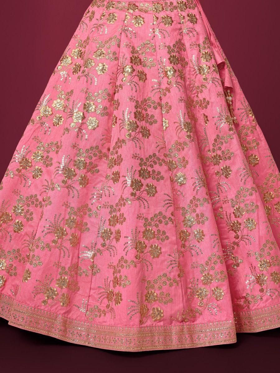 Pink Sequins Slub Silk Reception Wear Lehenga Choli