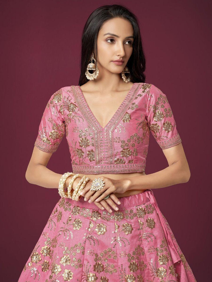 Pink Sequins Slub Silk Reception Wear Lehenga Choli