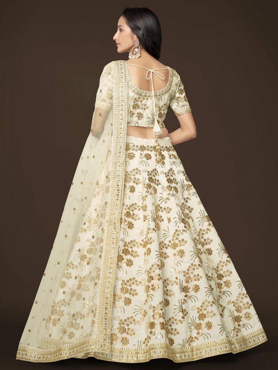 Adorable White Sequins Slub Silk Engagement Wear Lehenga Choli