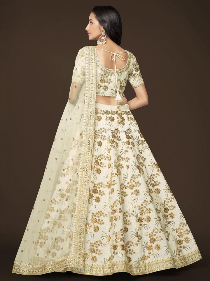 White Sequins Slub Silk Engagement Wear Lehenga Choli