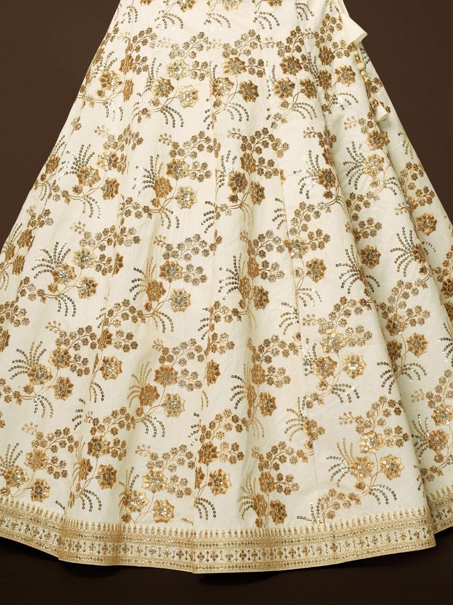 White Sequins Slub Silk Engagement Wear Lehenga Choli